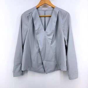 1.State Gray v-neck Blazer-style Blouse Small Long Sleeve Work Casual NWT